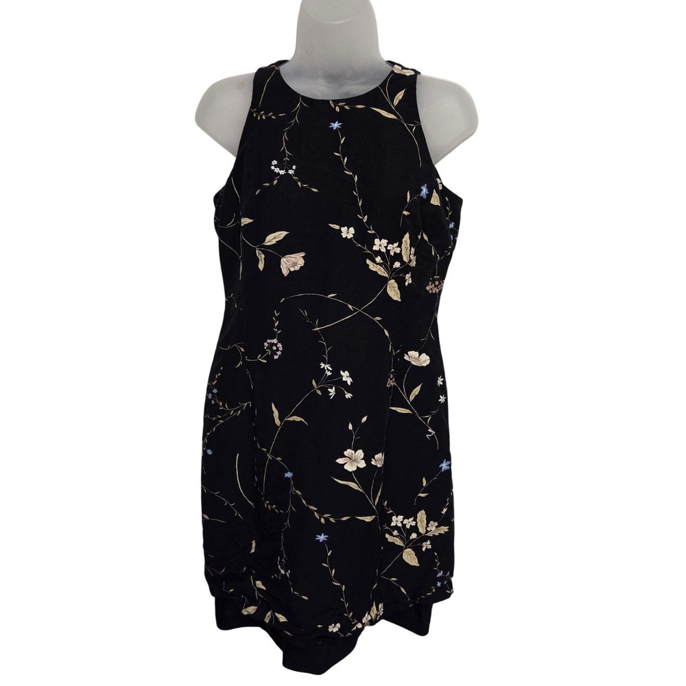 Vintage 90s Jones New York Dress Floral Print Sleeveless Black Size